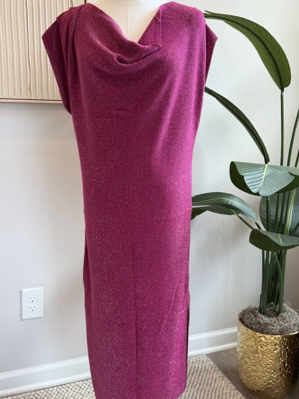 Carina Hildebrandt Lamé Organic Cotton Knit Evening Godiva Dress Magenta P-4/6